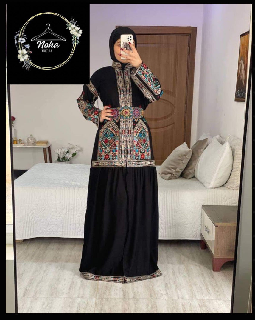 Palestinian embroidered Open Cardi with belt