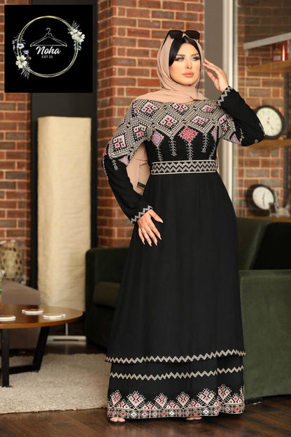 Palestinian Embroidered Thobe with Chiffon