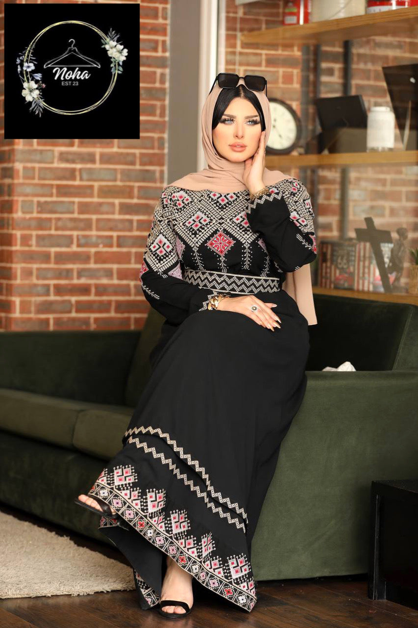 Palestinian Embroidered Thobe with Chiffon